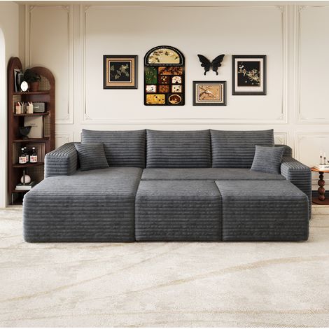 Canapé d’angle 241 cm gris foncé en tissu effet velours côtelé sans montage (1/5)