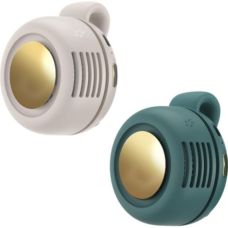 2-Pack Portable Clip-On Fan, Beige&Green Mini USB Rechargeable 360° Rotatable Fan, 3-Speed Silent Mini Bladeless Fans (1/5)