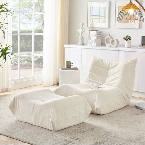 Poltrona relax con pouf in teddy e schiuma, beige OKMYHOME (1/5)