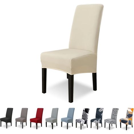 Housse de Chaise XL Extensible 4 Pièces pour Décor Salle à Manger Hôtel Cuisine,Beige (1/5)