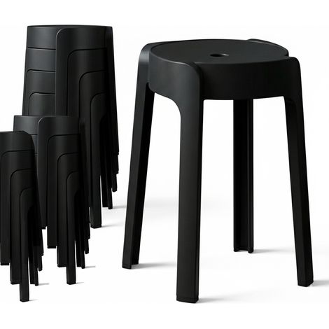 12 Tabourets Gigognes empilables BM HOME TAB-NOIR en plastique, légers pour la maison, salle de classe, cuisine, jardin (1/5)