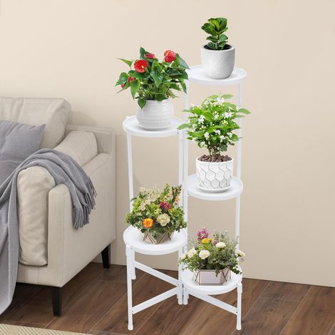 Etagère à plantes en métal de 5 étages, présentoir avec 5 plateaux, capacité de charge 9,07 kg, pour terrasse, jardin, coin, balcon, Salon (1/5)