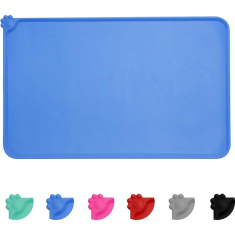 Tapis Gamelle Chien, Tapis d’Alimentation en Silicone aux Normes FDA, Imperméable et Antidérapant, Bleu, 47 X 30 cm (1/5)
