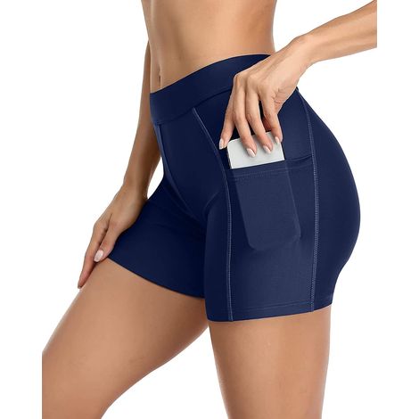 Short de bain femme avec poches, uni, coupe shorty, taille M (1/5)