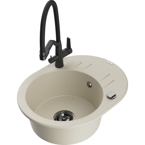 Mexen Kevin 1-Becken-Granitspüle mit Mischbatterie Duo, Beige - 6517-69-671701-70-B (1/5)