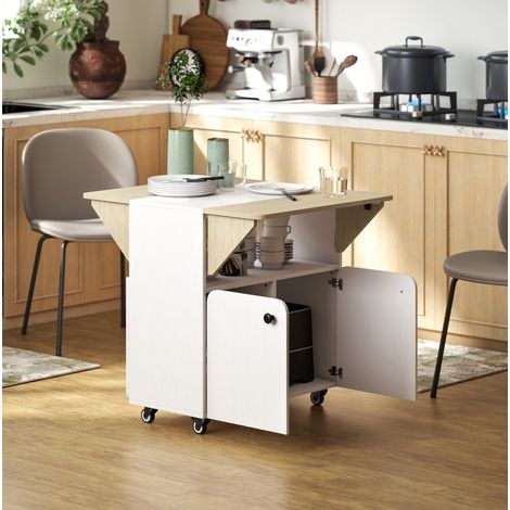 Tavolo pieghevole in legno bianco con vano contenitore e ruote, 70x83x75 cm (1/3)