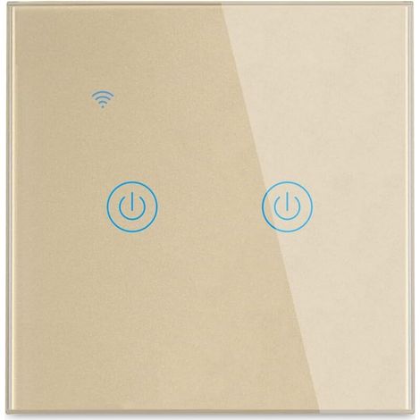 (Gold, 2Gang) Touch Wall Switch, Wireless Smart Remote Control, Voice Control Support, Family Sharing, Timer Function, Neutral Wire Required (1/5)