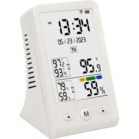 WLAN-Thermometer-Hygrometer mit LCD-Anzeige (Datum, Uhrzeit, °C, °F), angeschlossenem Temperatur- und Feuchtigkeitssensor, schnelle digitale Anzeige für Zuhause (1/5)