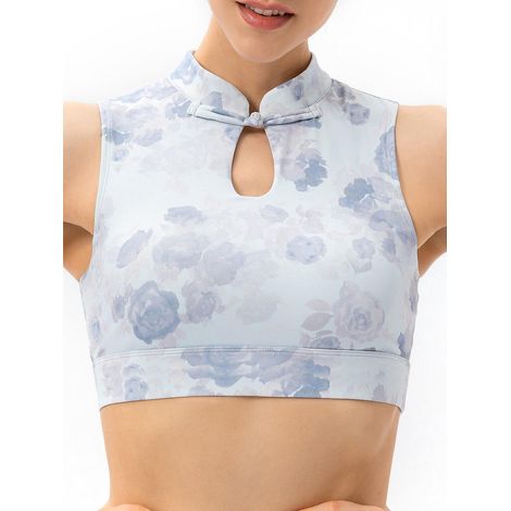 Vintage-Yoga-BH für Damen mit hohem Kragen, Knopfleiste, ohne Bügel, für Sport, Fitness, Laufen und Freizeit