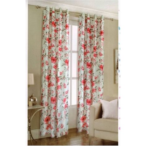 Rideau à Fleurs Rouges 140x280cm Double Panneau Voile Avec 8 Anneaux