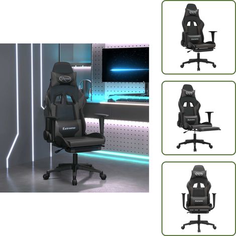 Gaming-Stuhl mit Massage & Fußstütze Schwarz & Grau Kunstleder - Gaming-Stuhl - Gamer Chair - BürostuhI - Ergonomischer Stuhl - PC-Stuhl (1/5)