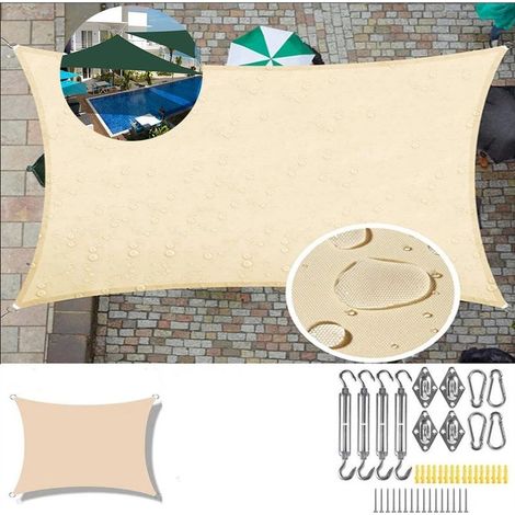 Voile d'ombrage Imperméable Rectangulaire 2 x 3m Toile Ombrage 95% Une Protection des Rayons UV pour Extérieur Terrasse Jardin Balcon, Beige,Livré avec accessoires (1/4)