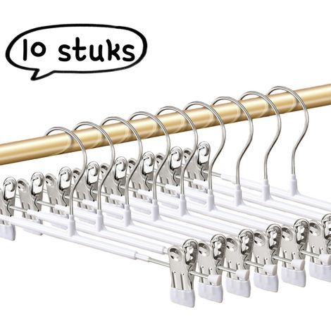 Lot de 10 cintres à pantalons - pinces à pantalons sans couture, multifonctionnelles et antidérapantes - cintres à sous-vêtements en acier inoxydable blanc (1/5)