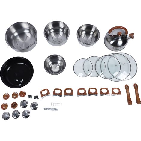 Ensemble de casseroles en acier inoxydable, batterie de cuisine multifonctionnelle à l'aspect bois avec bouilloire pour usage domestique (1/5)