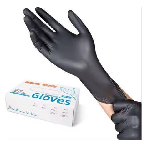 Gants Nitrile Jetables Noirs Taille M – Boîte de 100 – Sans Poudre & Sans Latex, Résistants, Alimentaires – Idéal pour Industrie, Laboratoire, Nettoyage & Restauration (1/5)