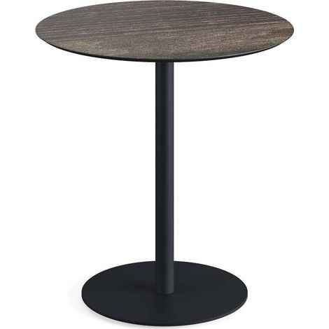 Urban table de bistrot avec piètement noir + plateau HPL aspect bois Ø70 cm - Veba
