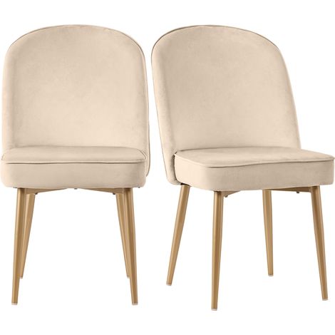 2er-Set Esszimmerstühle, moderne Polsterstühle für Wohnzimmer und Schminktisch, ergonomische Polsterung, Samtbezug und goldfarbene Metallbeine, Beige (1/5)