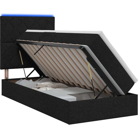 Letto con contenitore LED e materasso Nero 100 x 200 cm Tessuto vidaXL (1/5)