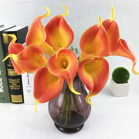 Fleur Artificielle Calla Lily - Tige Flexible en Fil Métallique Enrobé de Plastique - Décoration Mariage Fête Intérieur Extérieur - Lot de 10 Pièces