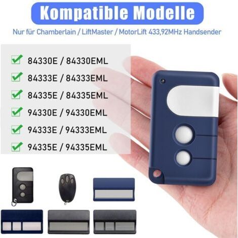 2 pièces télécommande Garage Compatible avec Chamberlain LiftMaster MotorLift 84335EML, 84333E, 94333E, 433,92MHz Télécommande Garage pour MotorLift ML500, ML700 (1/3)
