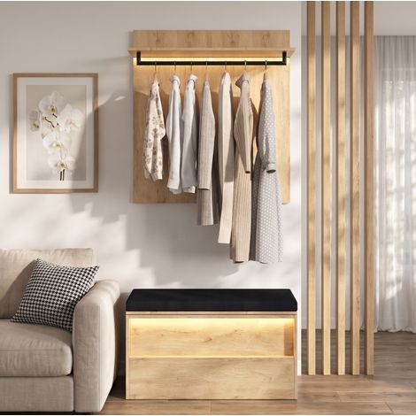 Recibidor 90x47x145 cm MDF antracita y roble, LED y almacenaje compacto – MEUBLIV (1/5)