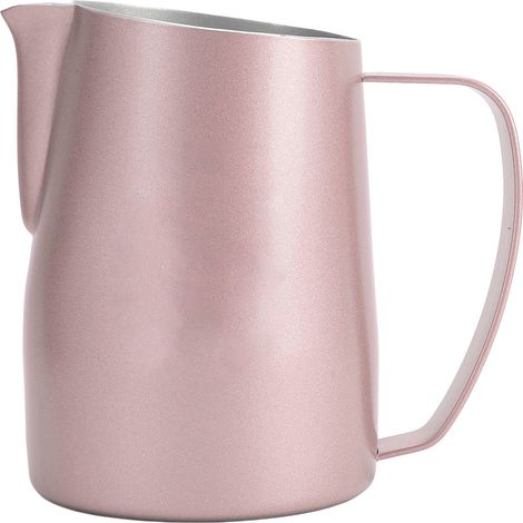 Mousseur à lait professionnel élégant et raffiné avec buse inclinée, en acier inoxydable, pour café latte, 450 ml, rose vif. (1/5)