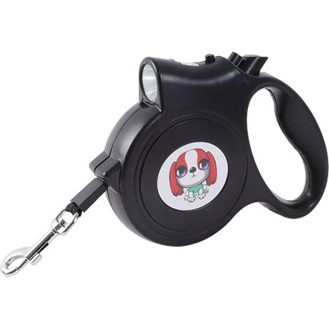 Laisse Rétractable - 5 M - Avec Lampe Intégrée - Frein À Une Touche - Pour Chien Et Chat - Noir (1/5)