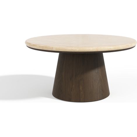 Table basse en bois contreplaqué et marbre marbre beige et noyer foncé VERO