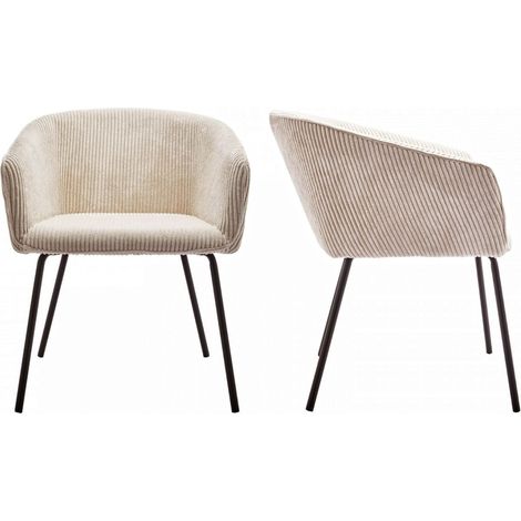 Lot de 2 fauteuils de table en velours côtelé beige, piètement noir - Swann (1/5)
