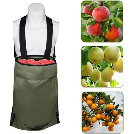 Sac de récolte de fruits et légumes 49x86cm, tablier de cueillette pour pommes, sacs de jardinage robustes, vert militaire, poche de stockage pour potager, équipement de jardin pratique. (1/5)