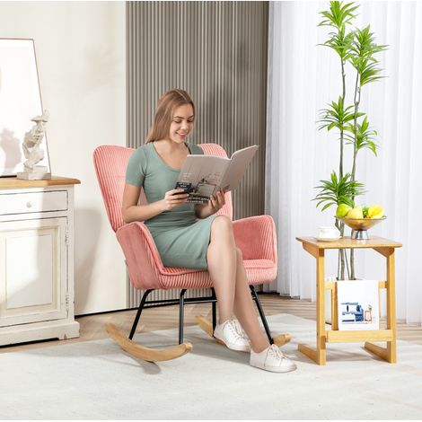 Poltrona a dondolo con braccioli in poliestere rosa OKMYHOME (1/3)
