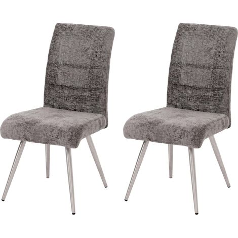 [NON UTILIZZATO] Set di 2 sedie da pranzo HHG-102, poltroncine, acciaio inox spazzolato Stoffa/tessuto ciniglia Oeko-Tex, grigio scuro