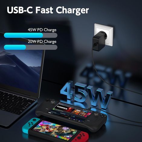 Chargeur 45W USB C Alimentation Compatible avec Steam Deck/Nintendo Switch OLED/Switch Lite, Adaptateur Rapide Charger pour Téléphone Ordinateur Portable 20V/2,25 A 15V/3A Type C Câble (1/4)