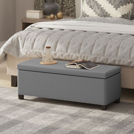 Banquette de rangement grise en velours côtelé, banc rembourré avec housse pour salon, entrée ou chambre