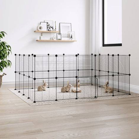 vidaXL Gabbia per Animali 36 Pannelli con Porta Nera 175x140x70