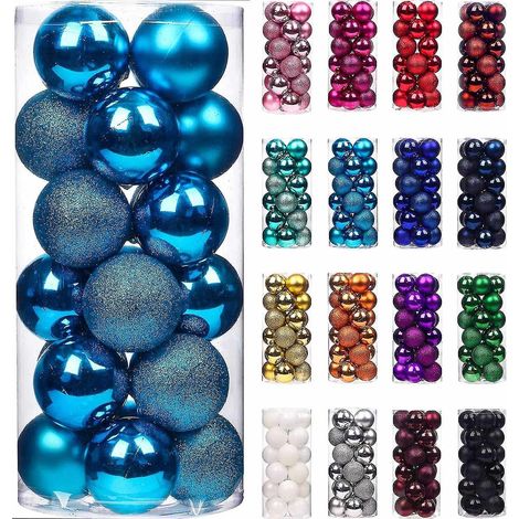 24 mini boules de Noël incassables, petites décorations de Noël pour sapin (bleues) (1/5)