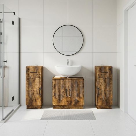 vidaXL 3 Piece Bathroom Cabinet Set HOORN Smoked Oak Engineered Wood (1/5)