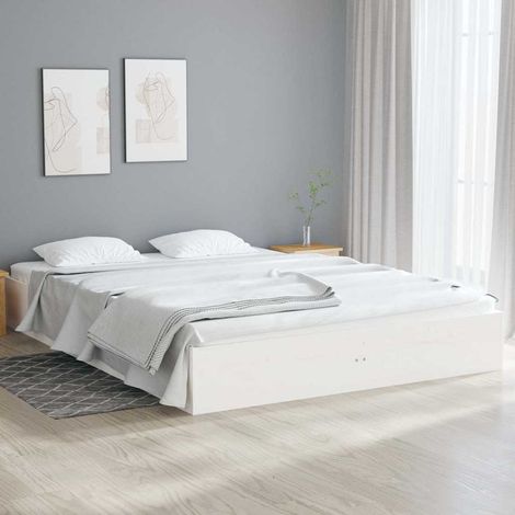 Cadre de lit sans matelas blanc bois massif 120x190 cm (1/5)