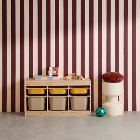 - Meuble de rangement pour enfant décor bois 6 bacs moutarde et beige - Sora