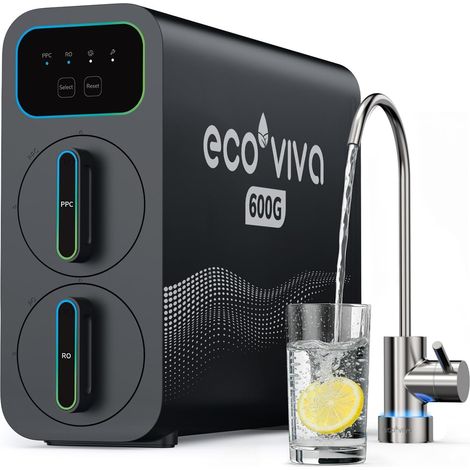 Filtre à eau par osmose inverse compact et fin, filtre sous l'évier de 600 GPD avec robinet, système RO sans réservoir à 9 étapes, réduit le TDS, design compact pour tout espace de cuisine (1/5)