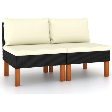 Mittelsofas 2 Stk. Poly Rattan und Eukalyptus Massivholz