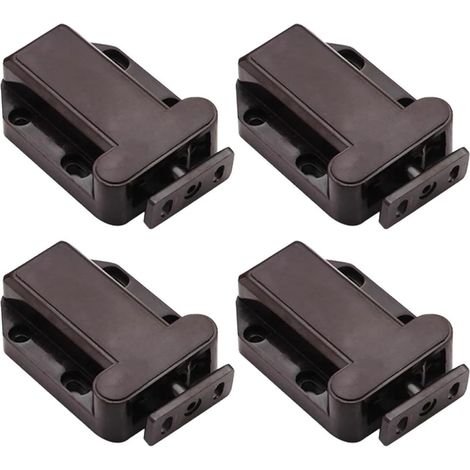 Lot de 4 Loquets de Sécurité à Pression en Plastique Marron, Loquet à Ressort Auto-verrouillage pour Portes D’armoires et Placards, Dispositif Tactile Pratique pour Rangement (1/5)