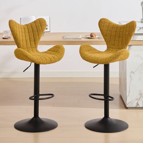 Wahson Lot de 2 tabourets de bar modernes en métal – Hauteur d'assise 60-81 cm – Revêtement en chenille doux – Design contemporain jaune, Jaune