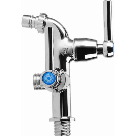 Robinet Double Sortie avec Manettes Droites, Electroplastique Chrome, Connexion G1/2, pour Lave-linge et Évier de Cuisine