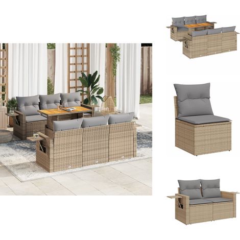 7-tlg. Garten-Sofagarnitur mit Kissen Beige Poly Rattan - Garten Sofagarnitur - Garten Sofagarnituren - Outdoor Sofagarnitur - Sofagarnitur Terrasse (1/5)
