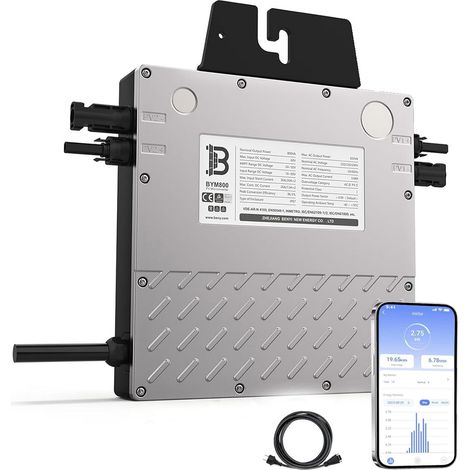 Micro-onduleur Solaire 800W- Onduleur Connecté au réseau électrique avec Contrôle Wi-FI et APP- Puissance de l'onduleur Solaire réglable de 800 W à 600 W- IP67- Câble de Connexion de 5 m de Long (1/5)