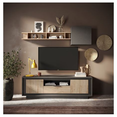 Meuble TV SKY 2 portes et 1 tiroir – Finition Mercure / Anthracite