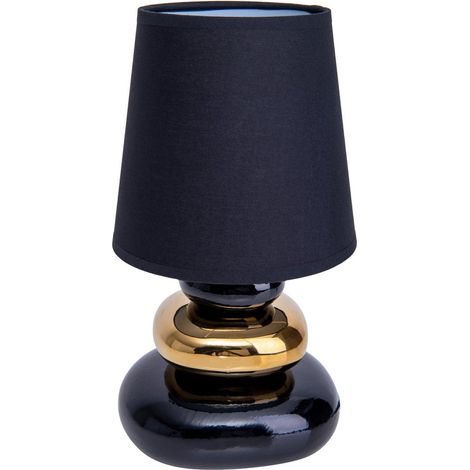 Lampe à poser en céramique et tissu noir et or, lampe de chevet E14, hauteur 31 cm - PANGIVO (1/5)