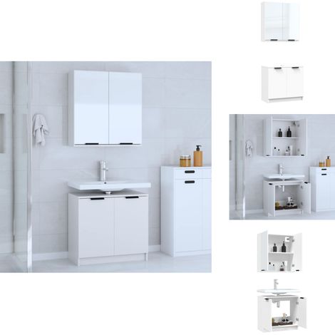 Meubles de salle de bain 2 pcs Blanc Bois d'ingénierie - Ensemble Meuble Salle De Bain - Meuble Salle De Bain Blanc - Armoire Salle De Bain - Rangement Salle De Bain - Meuble Salle De Bain Moderne (1/5)