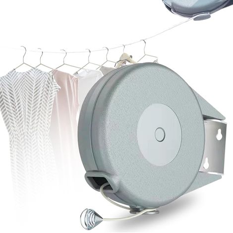 12 Mètres Fil à Linge Rétractable Camping Extensible Washing Line pour éviter L'affaissement, Corde à Linge Rétractable Adaptée Au Séchage des Vêtements à L'intérieur Et à L'extérieur (1/5)